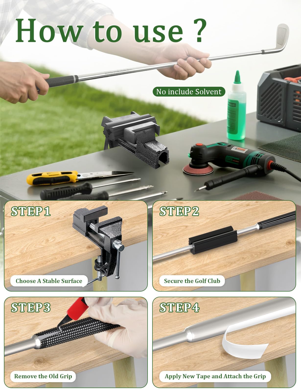 Golf Grip Kit for Regripping Golf Clubs, Portable Table Vise Rubber Clamp for Golf Grip Removal Tool, Golf Club Regripping Kit(Solvent Not Included)