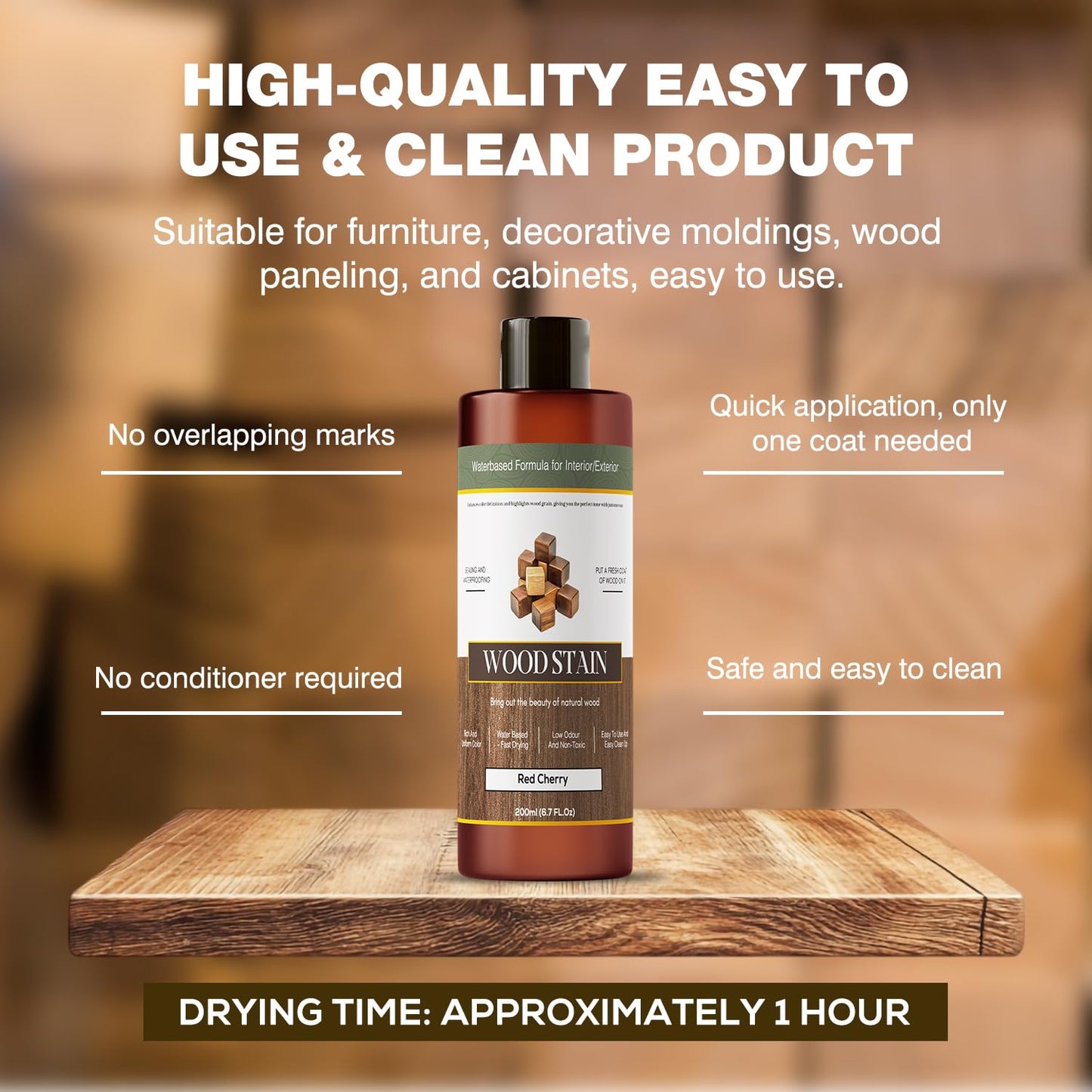 Wood Stain - Stain for Wood - Natural Stain for Furniture - Water Based | Fast Drying, Low Odor - Outdoor & Indoor Paint for Paneling, Cabinets and More - 6.7oz (Red Cherry)