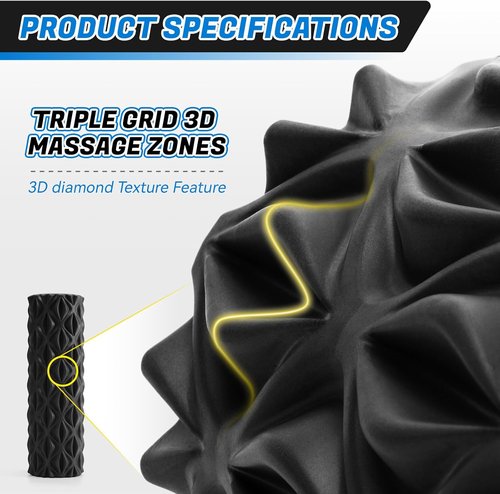 Foam Roller - High Density Deep Tissue Massager for Myofascial Release | 15" Black Diamond Texture