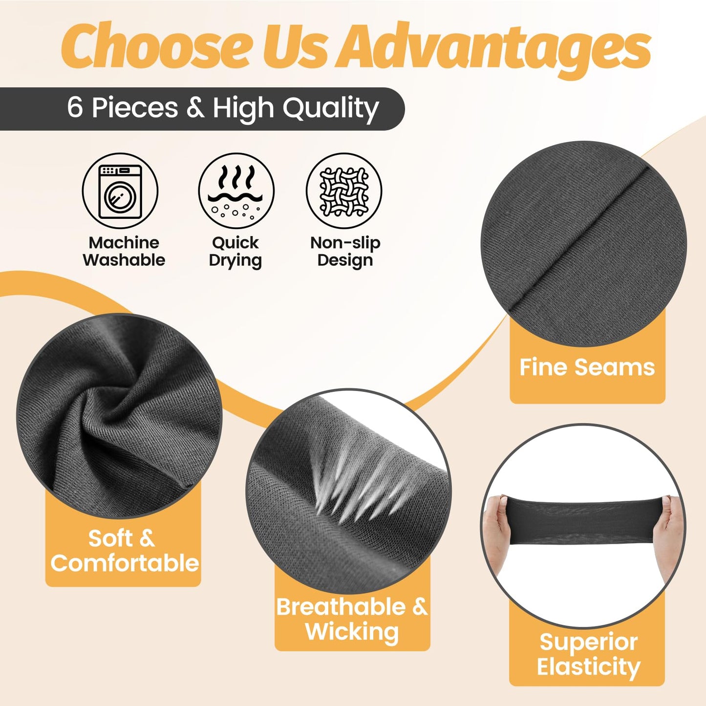 Headbands for Women - 6 Pack Wide Elastic Hairbands | Ultra-Soft Moisture Wicking Sports Headband | Non-Slip Accessories Bands for Fashion (Dark Purple Dark Gray White Red Navy Black)