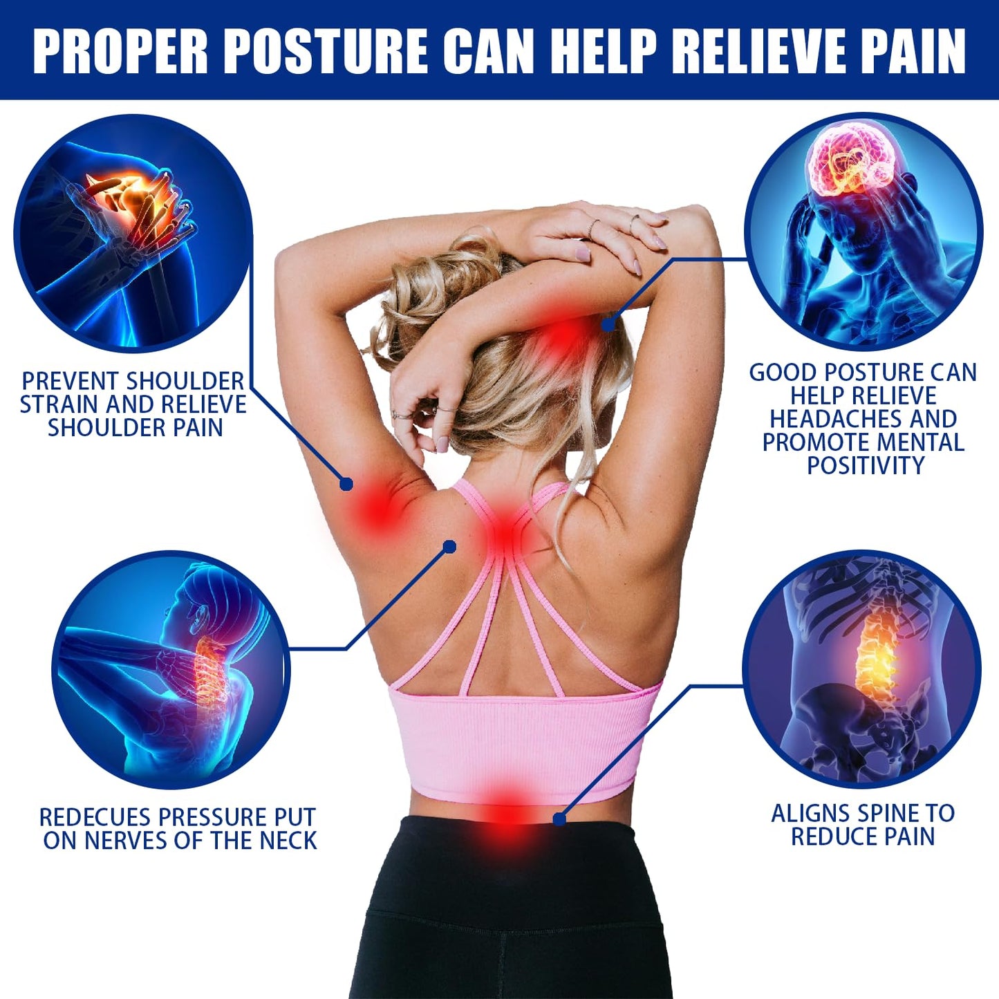 Skiennix Posture Corrector - Adjustable Back Brace for Pain Relief & Lumbar Support | Breathable Design (Black, Large)