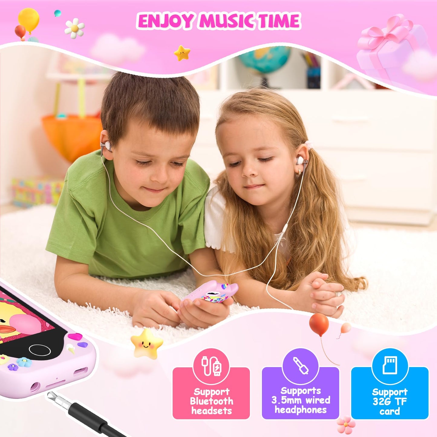 Kids Smart Phone for Girls Gifts - Toddler Christmas Birthday Gift for Age 3 4 5 6 Year Old, Kids Cell Phone Toy with Touchscreen, Dual Cameras, Learning, Kid Mp3 Player, Games with 32 GB Card