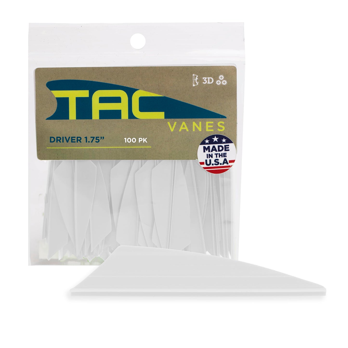TAC Vanes Driver Arrow Vanes | Archery Fletching for Compound & Crossbow | Durable, Lightweight, High Accuracy, White 100 Pack