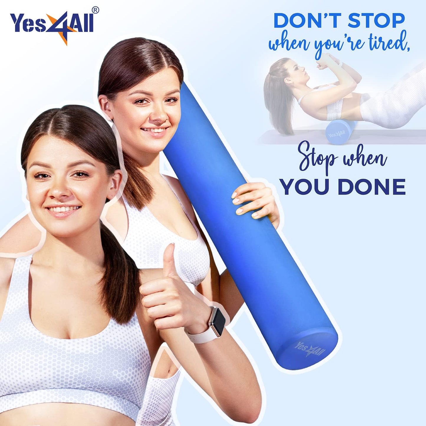 Yes4All EVA Firm Foam Roller - Round Back Roller for Exercise, Yoga & Pilates | Available in 12/18/24/36 Inch