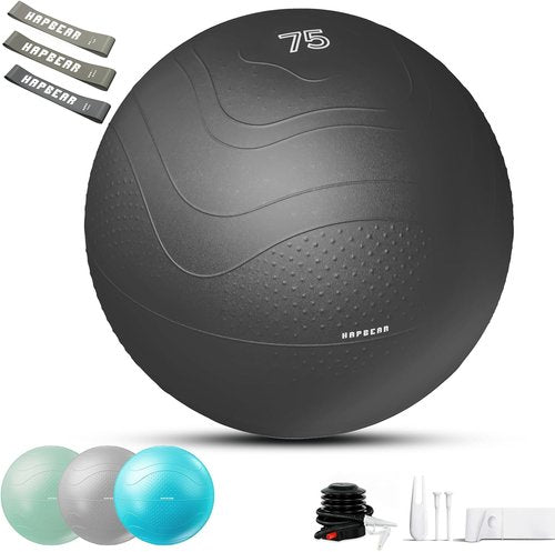 HAPBEAR Anti-Burst Exercise Ball | Slip-Resistant Yoga & Pilates Ball for Core Training - 22''/26''/30'' with Quick Pump & 3 Resistance Bands