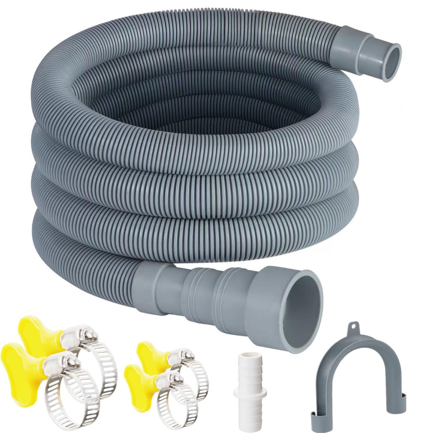 Elyfree Washing Machine Drain Hose, 6 Feet Universal Dishwasher Drain Hose Extension Kit Corrugated Washer Hoses, 7 PCS Set with 4 Clamps & 1 U-Bend Hose Holder