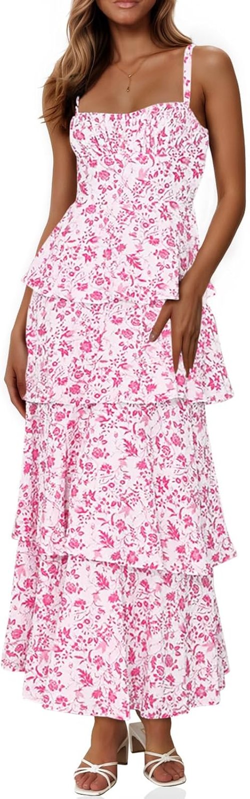 Fisoew Floral Maxi Dress - Casual Sleeveless Spaghetti Strap with Ruffle Tiered Design | Perfect for Summer