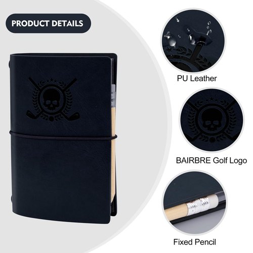 BAIRBRE Golf Scorecard Book Leather Golf Yardage Book with Pencil Golf Score Book Golf Gift for Men&Women Sports and Outdoor Golf Club Accessories,Navy Blue