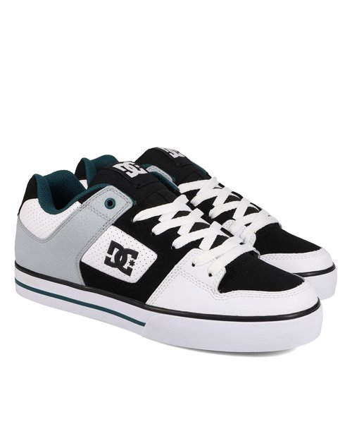 DC Men's Pure Skate Shoe, White/Black/Teal, 6.5