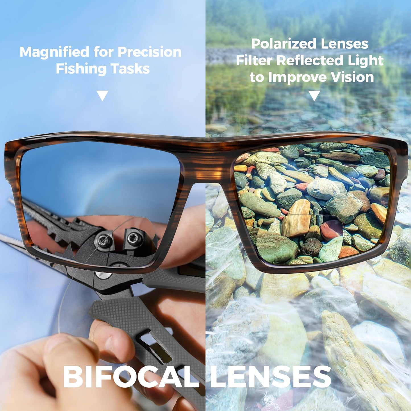 KastKing Waccamaw Bifocal Polarized Sunglasses, Bifocal x2.0 Magnifications, Polycarbonate Lenses, Full Wrap Frame Design, Sports Reader Sunglasses for Men & Women, UV400 Protection