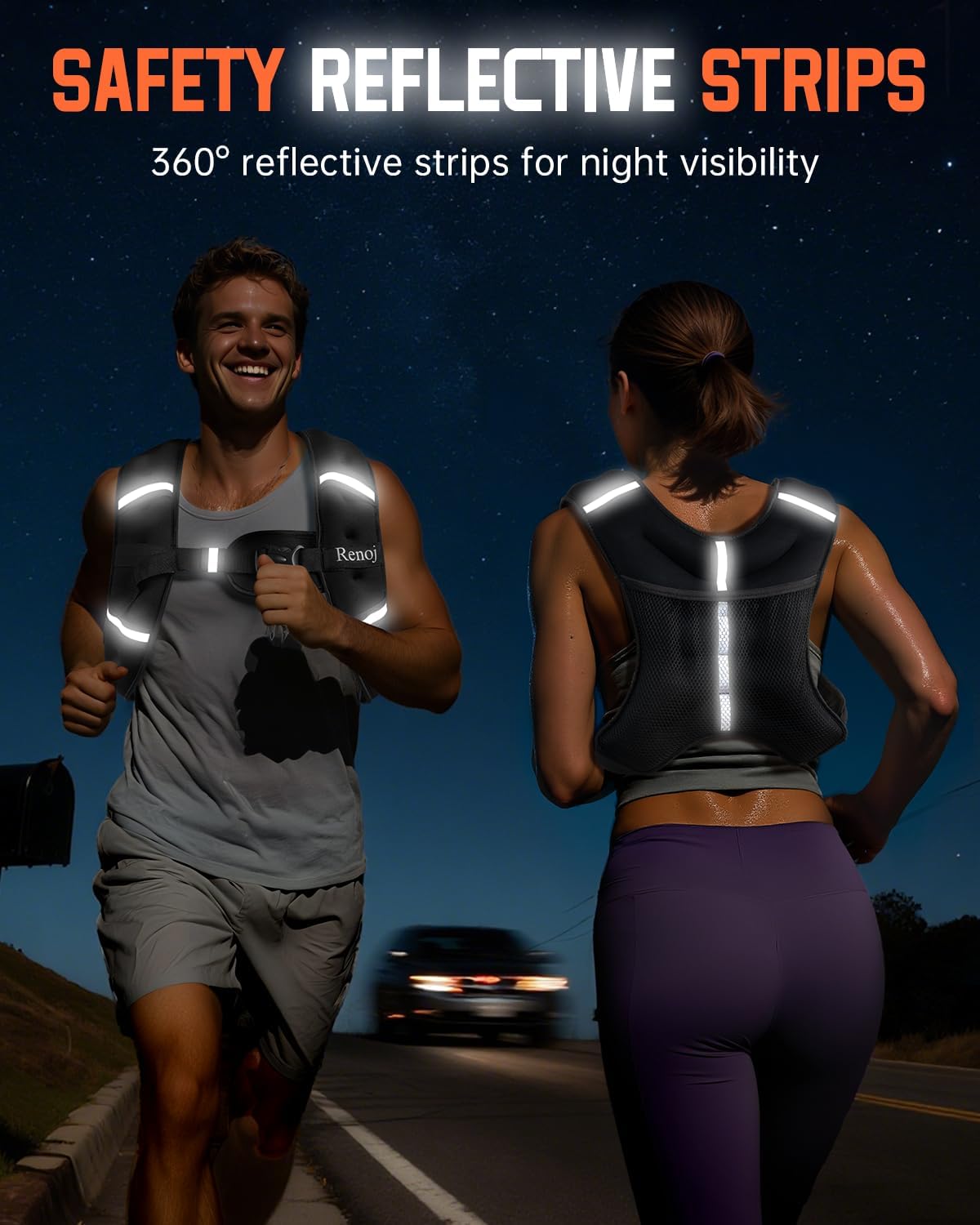 Renoj Weighted Vest - Adjustable Weights for Walking & Running | Reflective Strips & Storage Pocket, 6-20 lbs
