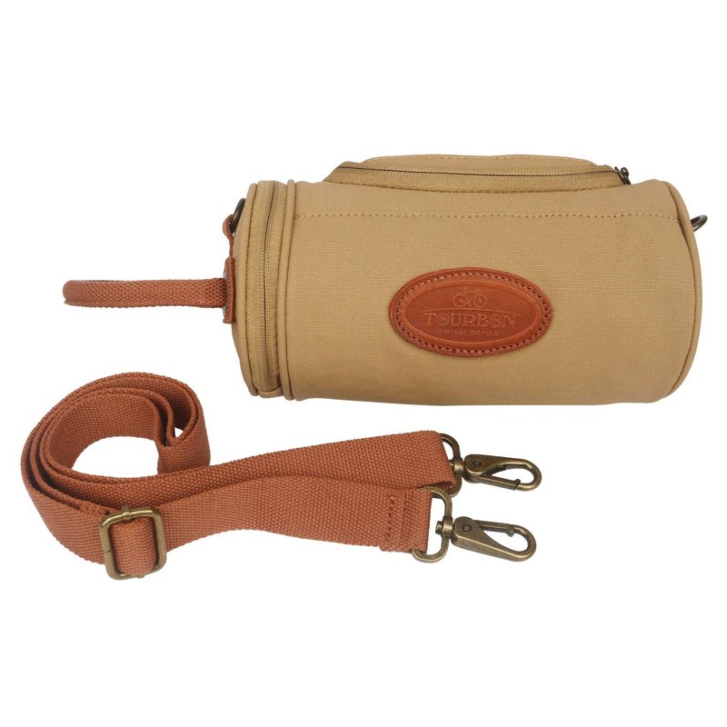 TOURBON Waxed Canvas Bicycle Top Tube Bag Bike Handlebar Basket (Khaki with phone holder)