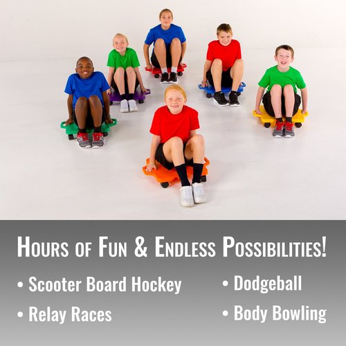 Cosom Scooter Board, 16 Inch Children's Sit & Scoot Board with 2 Inch Non-Marring Nylon Casters & Safety Guards for Physical Education Class, Sliding Boards with Safety Handles, Blue