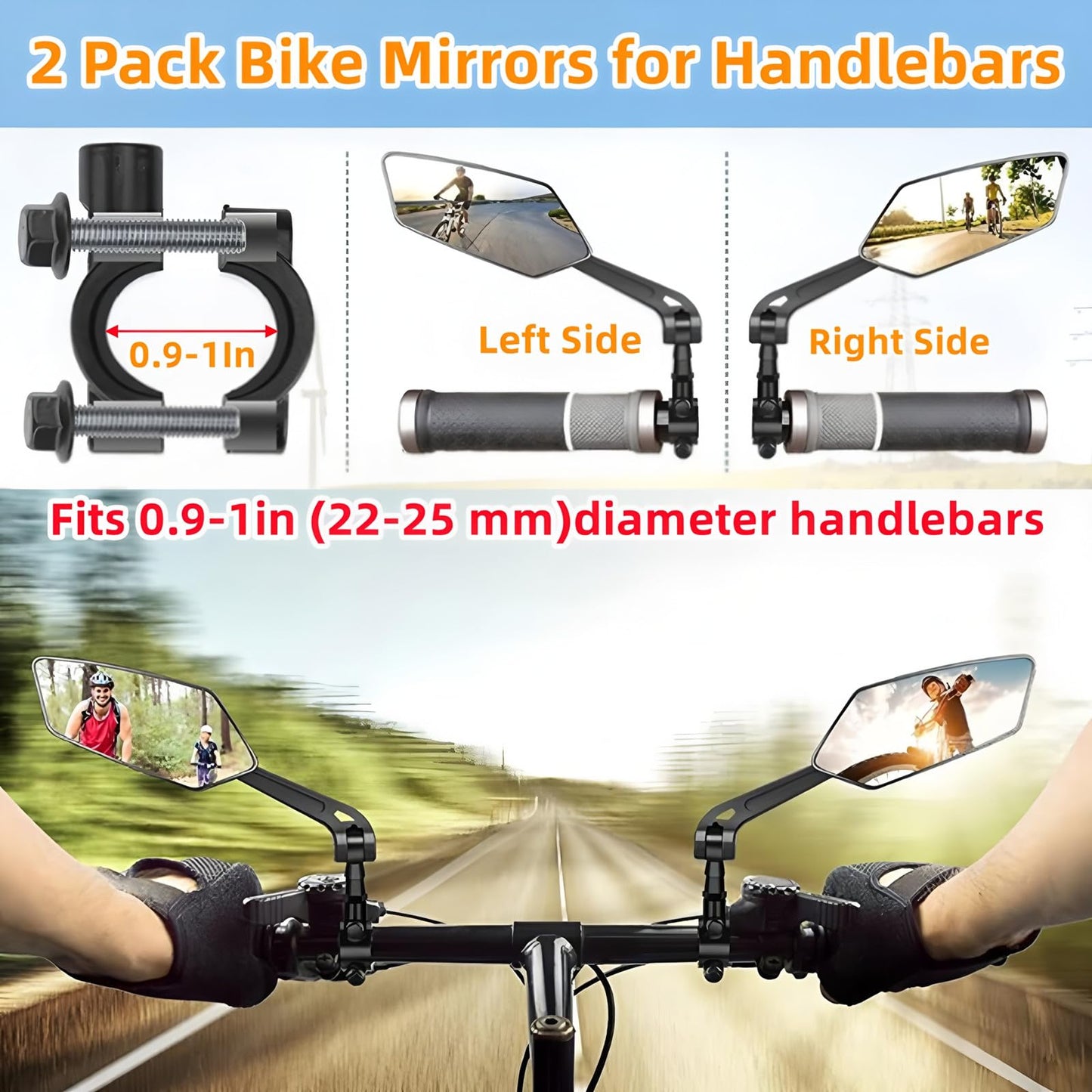 Bike Mirrors,2 Pack-Ebike Mirror,360° Adjustable and Rotatable Handlebar Mirrors,Scratch Resistant Glass Lens, Mountai Bikes,Scooter, E-bikes,Road Bikes,Bicycle Universal Fit Accessories