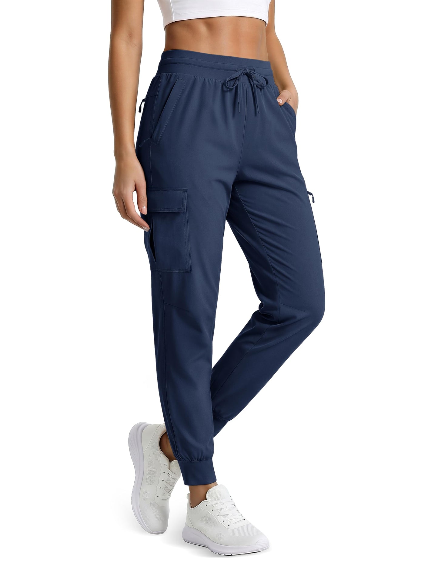 MAGCOMSEN Women's Hiking Pants Lightweight Quick Dry Water Resistant Cargo Joggers Workout Casual 5 Pockets Navy M