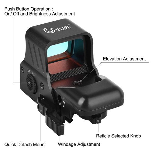 CVLIFE Upgraded Quick-Detach Picatinny Mount for Red Dot Sight,Multiple Reticle System Open Reflex Sight, 33mm Wide Objective Diameters Red Dot Optics with Fully Multi-Coated Lenses.