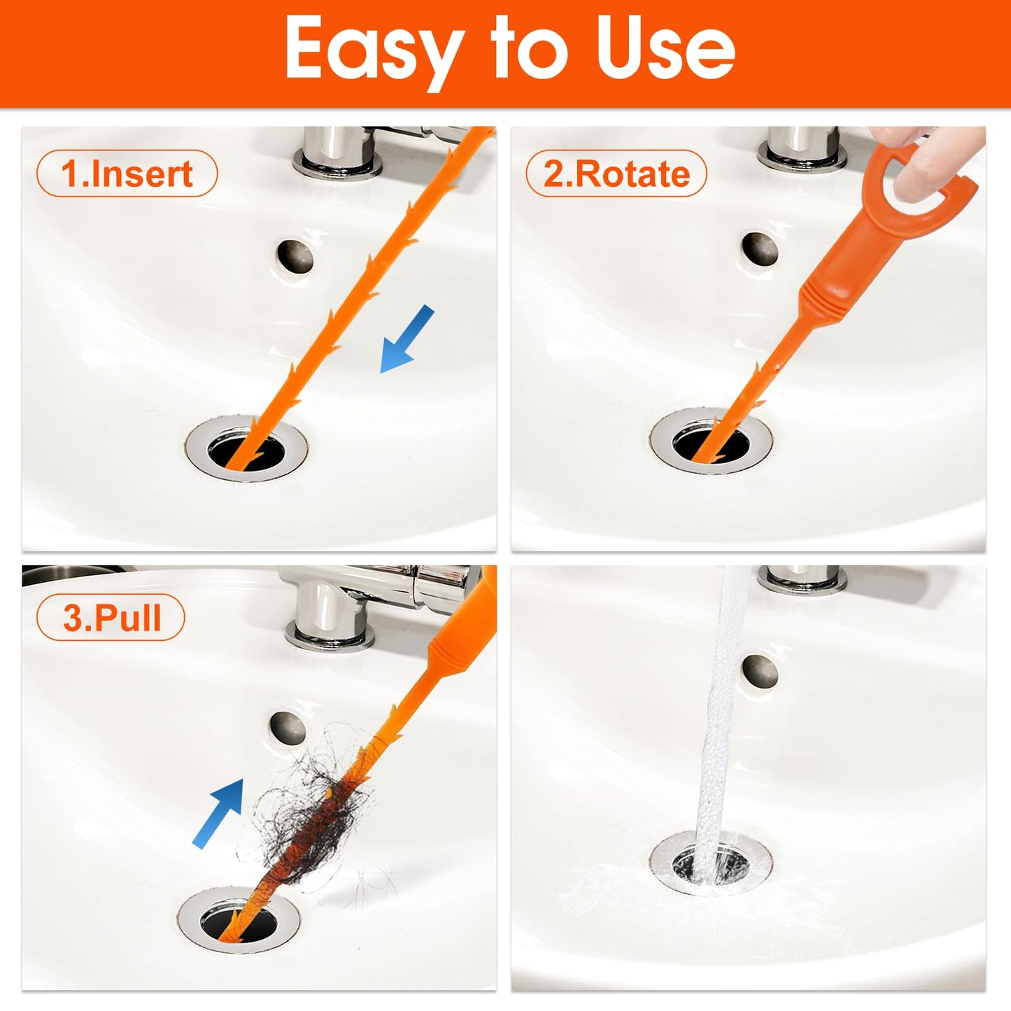 Huryfox Drain Clog Remover Tool- 12 Pack 20 Inch Length Drain Cleaner Sticks for Sink, Pipe and Tub - Plumbing unclogger Tool for Clogged Drains in Shower, Hair Catcher for bathroom, kitchen, Bathtub