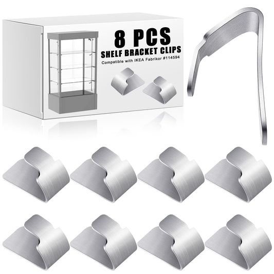 Yaocom 8 Pcs Metal Shelf Bracket Clips Compatible with IKEA Fabrikor # 114594 Bookcase Shelf Bracket Glass Door Galvanized Steel Silver