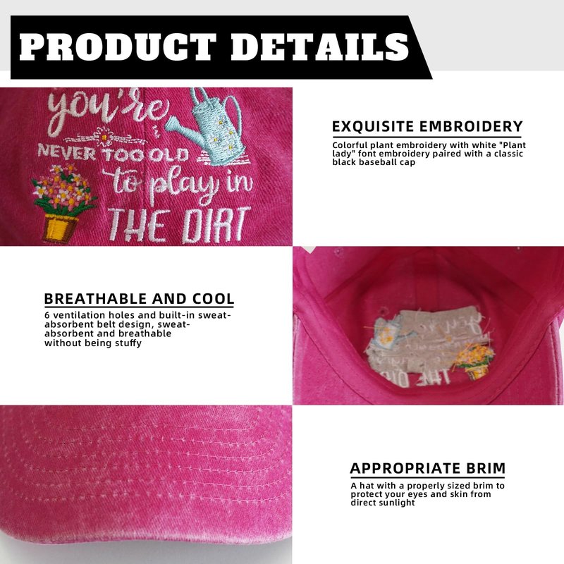 Didirlao Gardening Hat for Gardening Gifts for Women - Adjustable Embroidered Cotton Baseball Cap for Grandma or Wifey Mom Retirement Gifts Pink