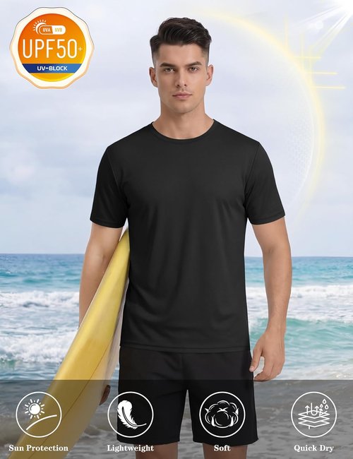 KEFITEVD Men's UPF 50+ Short Sleeve Rash Guard - Quick Dry Sun Protection Athletic Tee