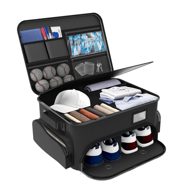 WALMANN Golf Trunk Organizer – Large 2-Layer Storage Bag with Ventilated Shoe Compartments for 2 Pairs (Up to Size 11), Waterproof Foldable Golf Gear Organizer