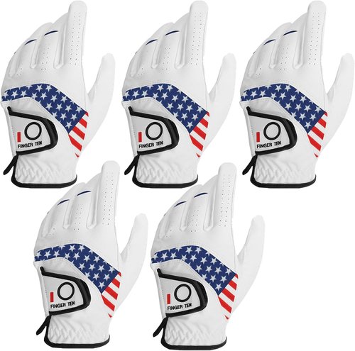 FINGER TEN Golf Gloves - Comfortable All-Weather Grip for Men | 5-Pack in Multiple Sizes S-3XL