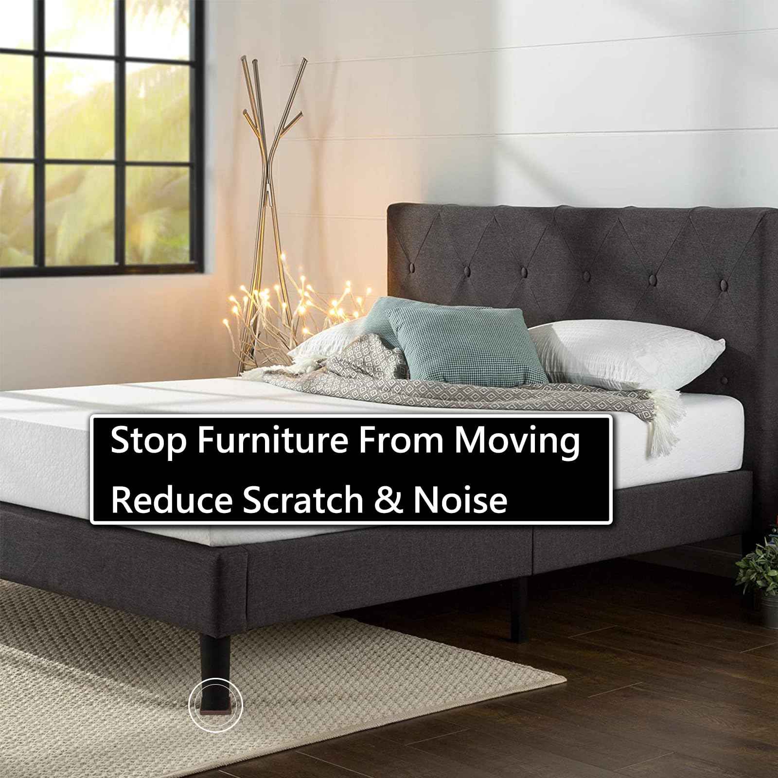 5x5 Square Rubber Furniture Caster Cups, Anti-Sliding Furniture Pads Bed Stopper Floor Protectors with Grip - Protect Any Flooring