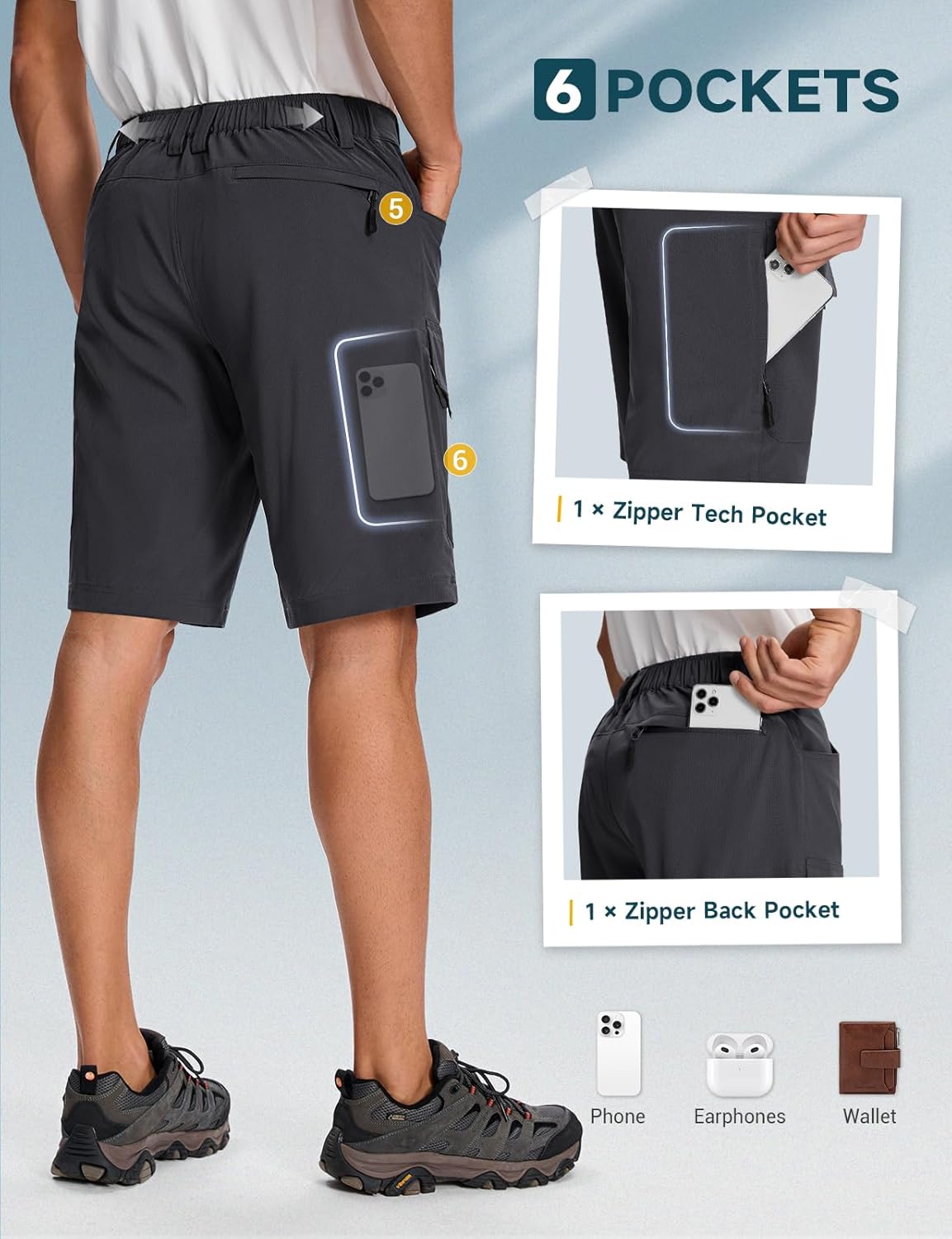 Moosehill Men's Hiking Shorts - Lightweight, Quick-Dry, Water-Resistant with 6 Pockets | Ideal for Outdoor Adventures