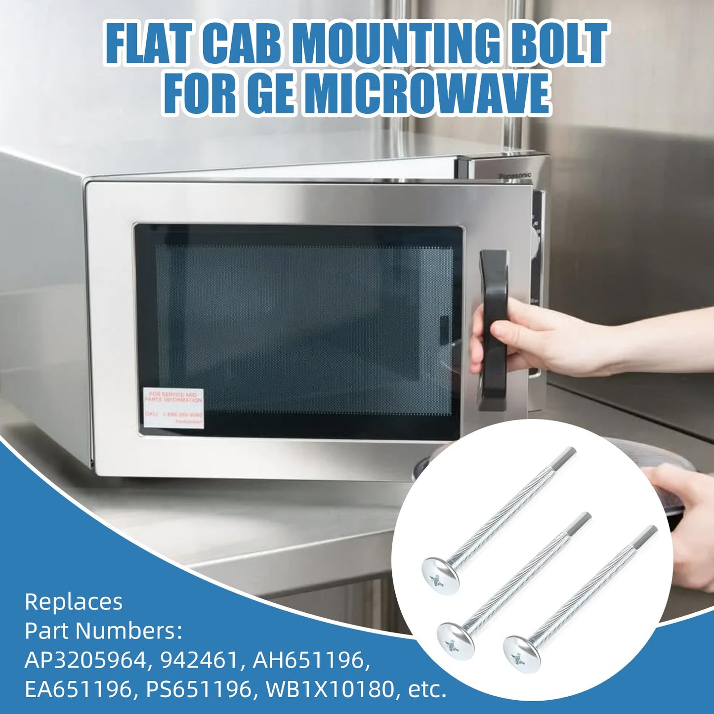 WB01X10180 Microwave Mounting Flat Bolt Easy Installation, Universal Fit |Compatible with GE, Kenmore, Hotpoint| Microwave Installation Flat Bolts（4 Pack）