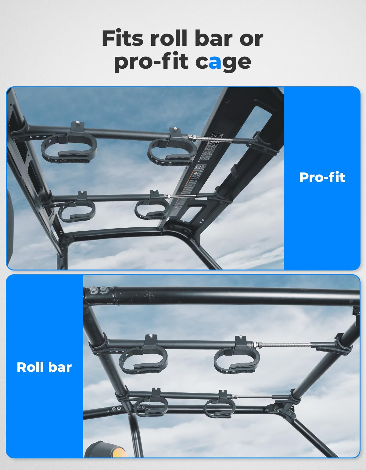 KEMIMOTO UTV Overhead Tool Holder Rack, Hunting Tool Holder Rack Roof Mounted Tool and Bow Rack for 23 in - 32 in Roll Bars Depth (Front to Back) Compatible with Polaris Ranger, Mule, Uforce