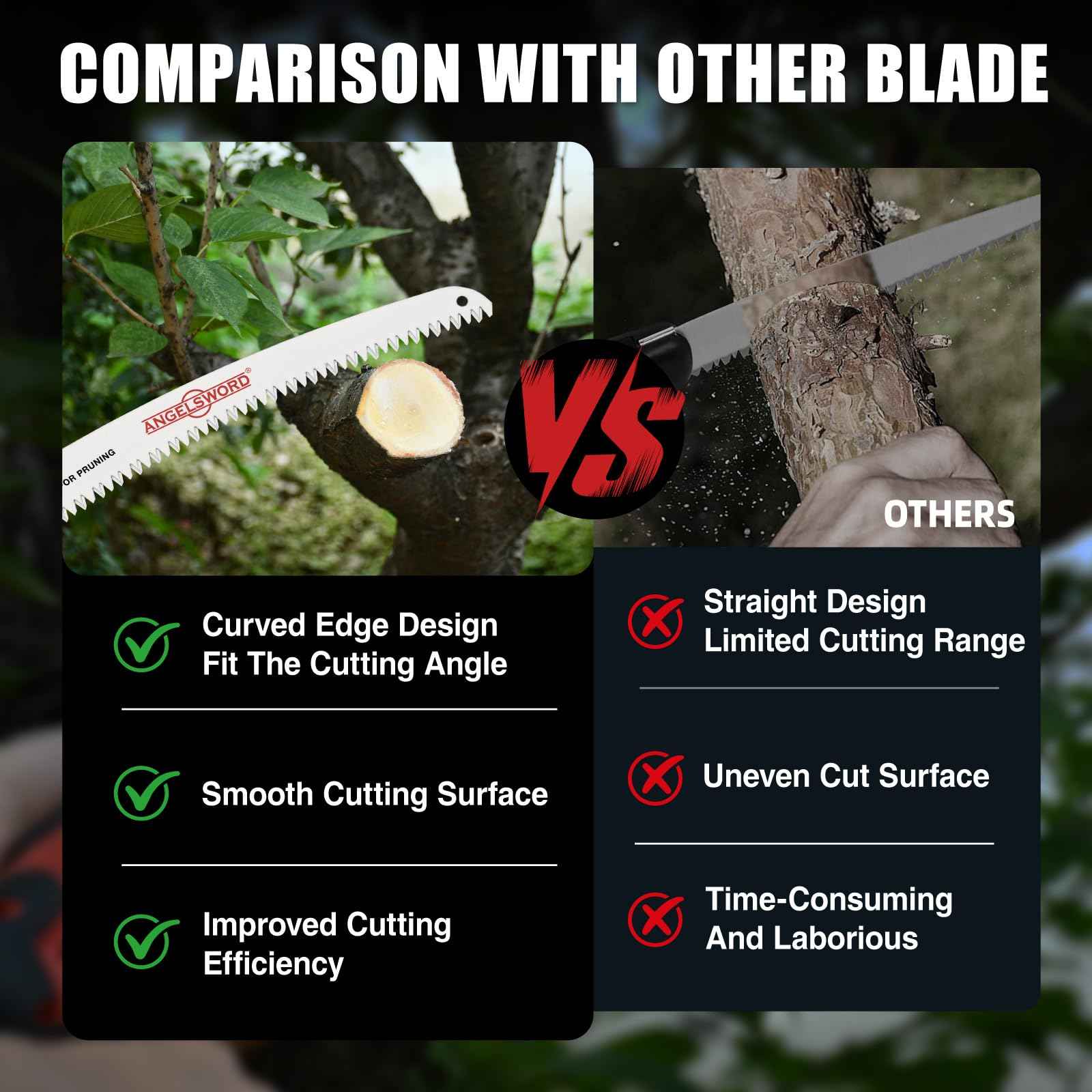 ANGELSWORD 15 Inch Arc Edge Reciprocating Saw Blade, 6TPI Wood Pruning Saw Blades for Tree Trimming, Wood Cutting, 3 Pack