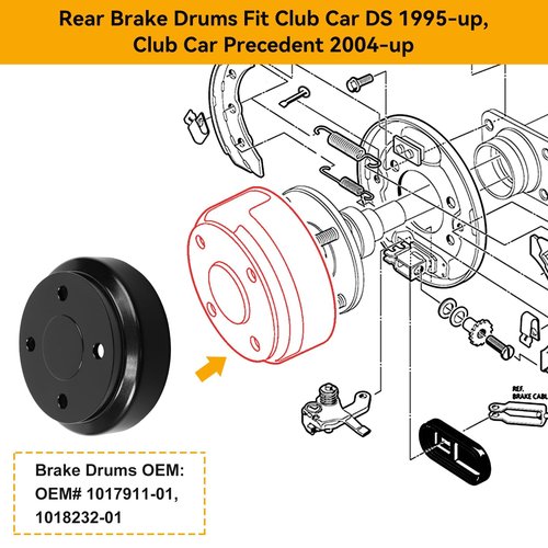 LEAPGOMAX Golf Cart Brake Drums Hub Rear for Club Car DS 1995-up&Club Car Precedent 2004-up G&E Golf Carts Models OEM# 1017911-01, 1018232-01(2 Packs)