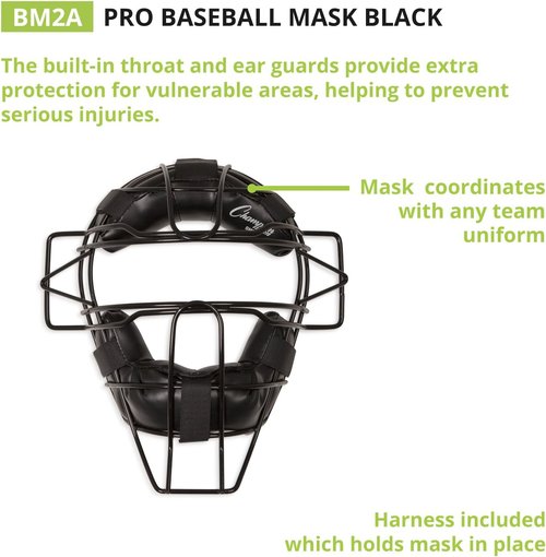 Champion Sports Pro Baseball Mask - Extra Protection for Umpires & Catchers - Adjustable Harness, Black
