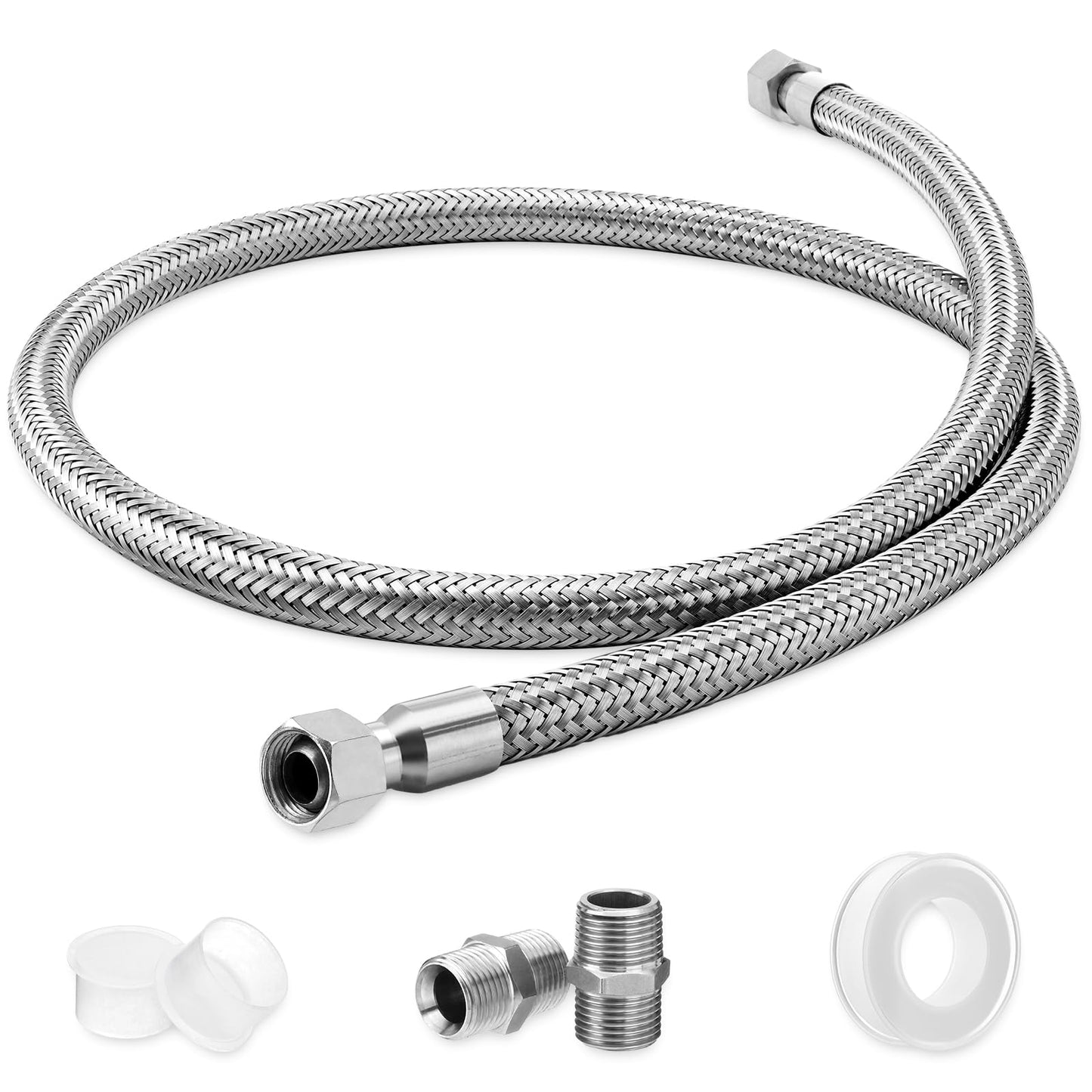 Turnirace 1/2" x 60" Air Compressor Jumper Hose Kit, Steel Braided NPT Air Hose with 1/2" Swivel Ends, Air Compressor Pump to Tank Line, 450 PSI 750°F Air Compressor Flex Hose
