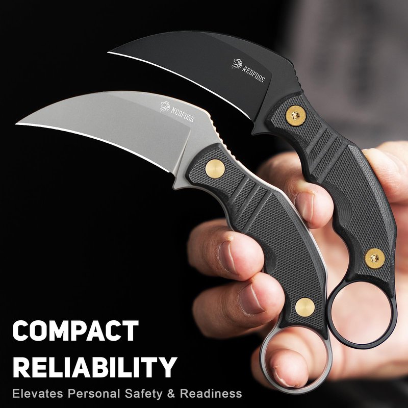 NedFoss VULTURE EDC Fixed Blade Knife with Kydex Sheath, 2.87" 14C28N Steel Tactical EDC Knife with G10 Handle and Adjustable Belt Clip, Horizontal Carry Belt Knives for Men Women