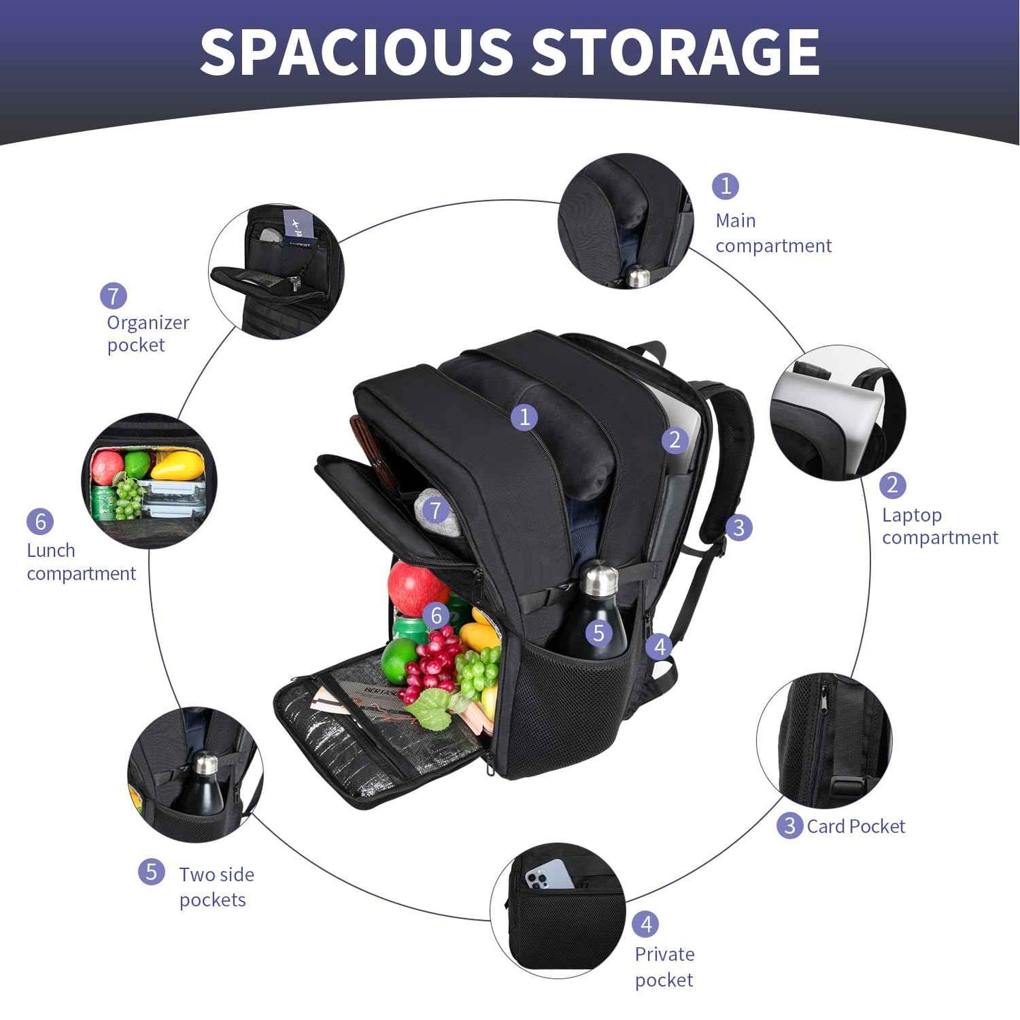 BERTASCHE Lunch Backpack, Work Backpack with Insulated Cooler Lunch Box 17.3 inch Laptop Backpack for Men Women, TSA Large Daypack for Commuter College Travel Picnic