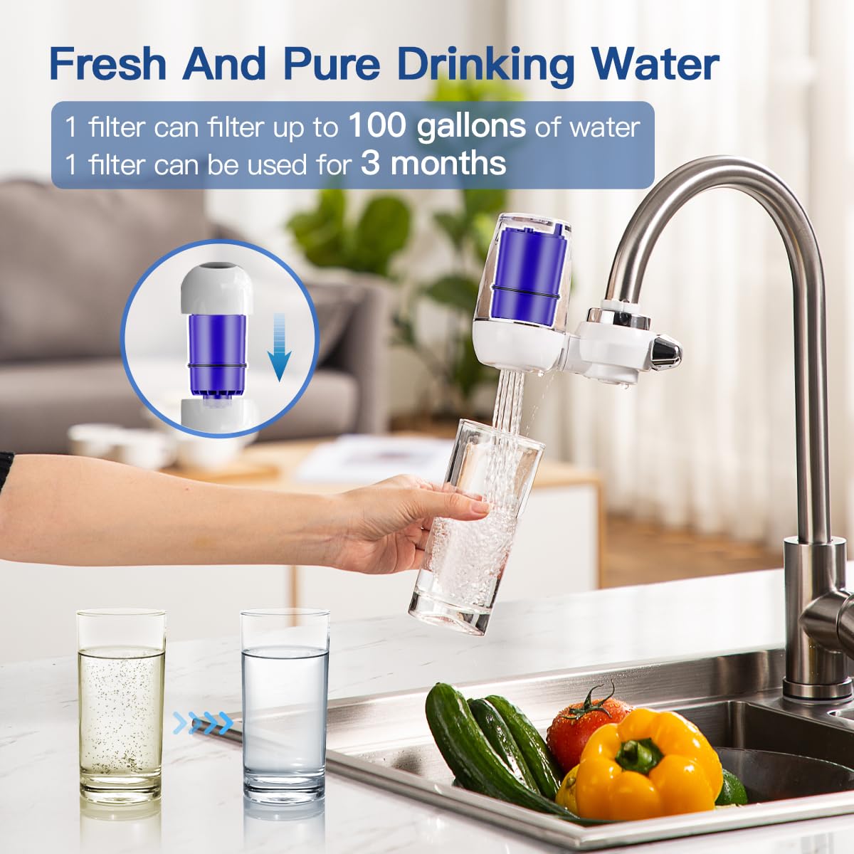 WaterJingYi Faucet Water Filter Replacement for All PUR®, PUR®Plus Faucet Filtration Systems Compatible with NSF Certified Water Filter for Pur® RF-9999® and RF-3375, 2 Pack