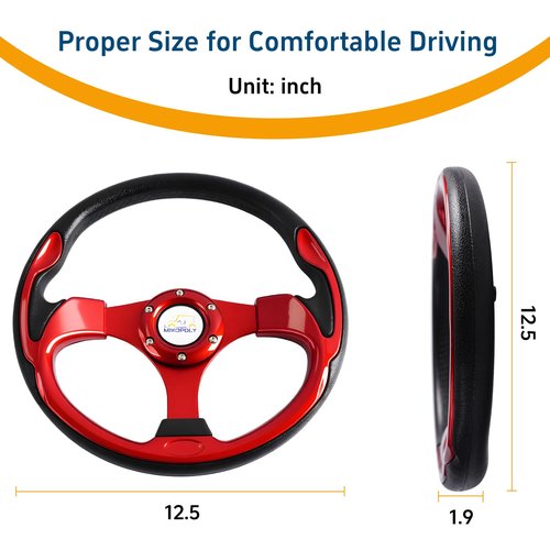 MIXOPOLY 12.5" Universal Golf Cart Steering Wheel fits Club Car DS/Precedent/Onward/Tempo, Yamaha, and EZGO TXT/RXV Golf Cart, Anti-slip and good grip (Red)