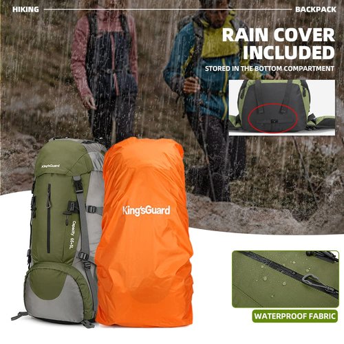 King'sGuard 70L Hiking Backpack with Rain Cover Lightweight Waterproof Travel Camping Backpack Large Backpacking Pack for Men and Women (Orange)