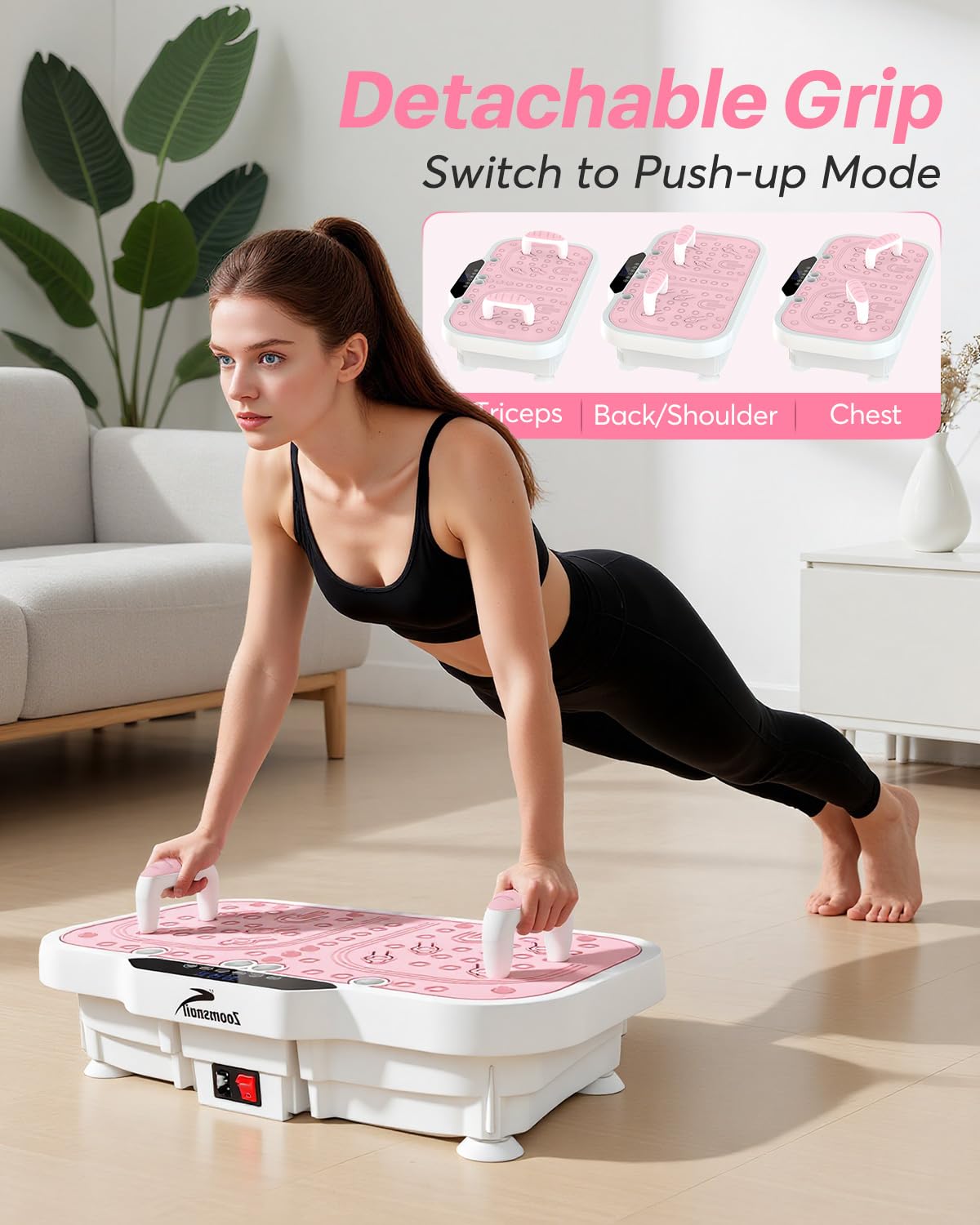 Zoomsnail Vibration Plate Exercise Machine, 8000 Vibrations/min Adjustable Fitness Platform, 400 Lbs Capacity Whole Body Workout Extra Large Size Platform with Bluetooth for Weight Loss, Women & Men