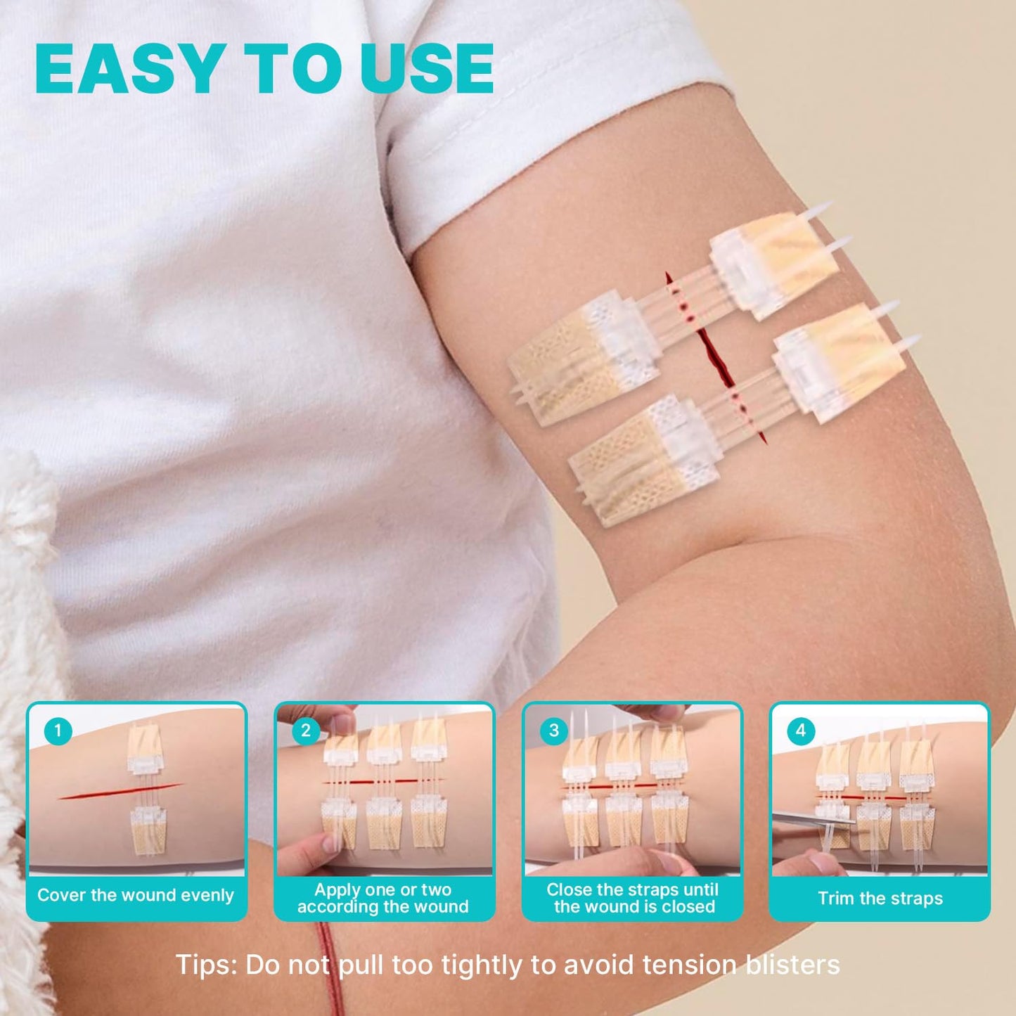 Emergency Wound Closure Strips - 10 Pack Zip Laceration Closure Device, Painless Butterfly Bandages for Wound Closure, Medical Grade Suture Alternative for First Aid, Hiking, Camping & Home Care