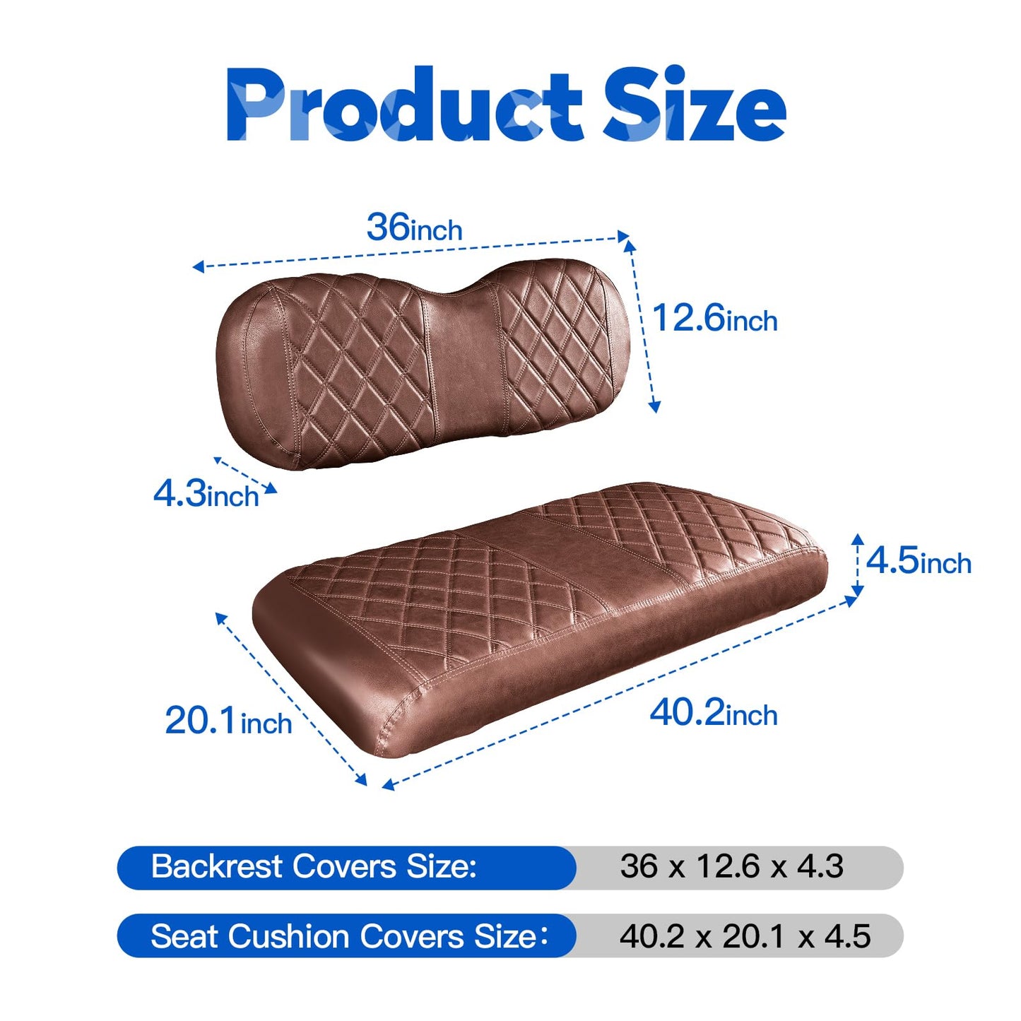NOKINS Golf Cart Diamond Seat Covers Kit, Fit EZGO Freedom TXT T48 2014+ OEM Standard Front Seat Cushion, No Nails Required & Easy to Clean, Breathable Vinyl Seat Covers (Brown and Brown 8438)