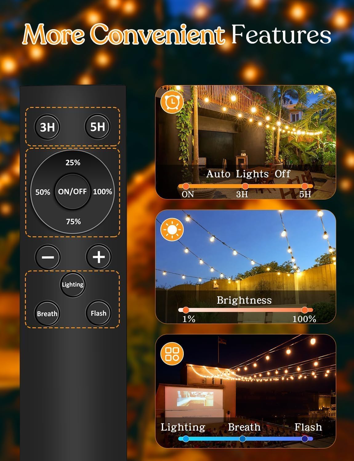 100 FT Waterproof Outdoor String Lights with Dimmable ST38 LED Bulbs - Shatterproof, 3 Light Modes for Patio & Backyard