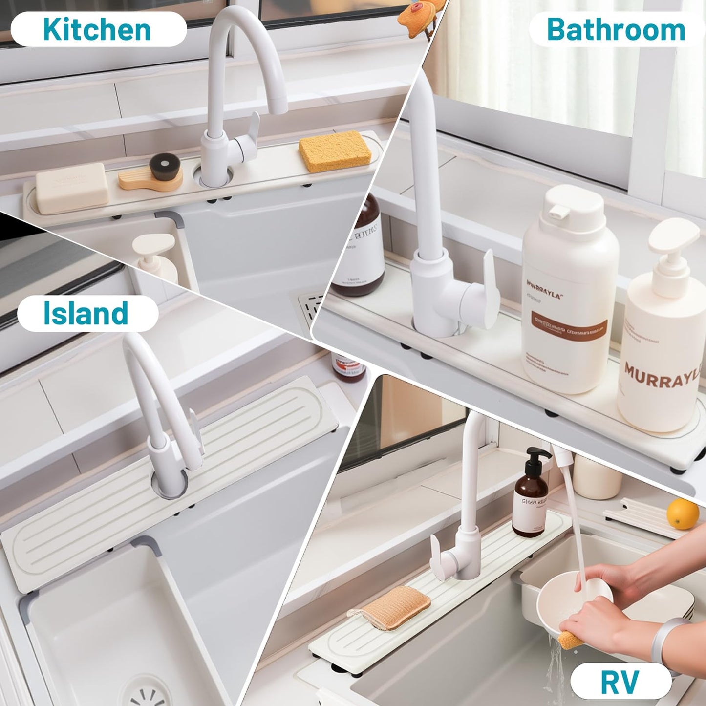 Faucet Mat for Kitchen Sink with Raised Feet, Fast Drying Diatomite Stone Sink Tray, Water Absorbent Faucet & Sink Splash Guard, Prevents Moisture Buildup, Durable Protector for Bathroom Counter