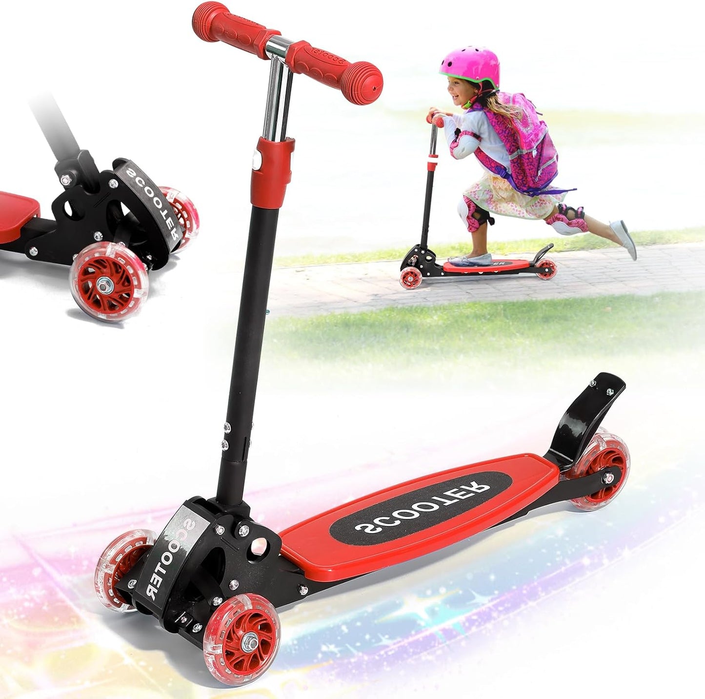 Skiennix Kick Scooter for Kids | Light-Up 3-Wheel Design with Adjustable Height & Stable Ride for Ages 3-7