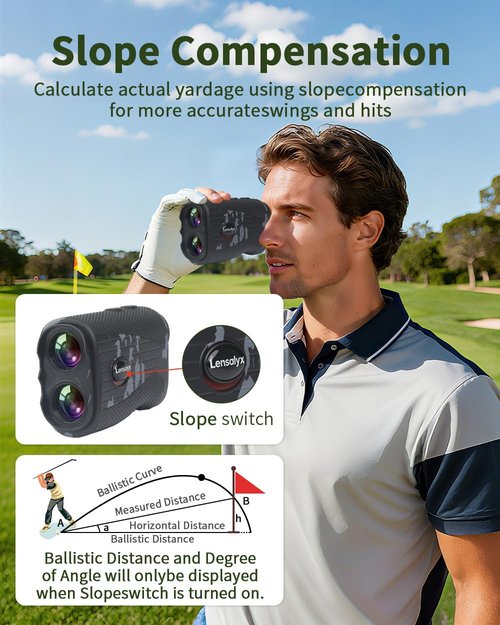 Lensaylx Golf rangefinder,1200 Yards Laser Golf Rangefinder with Slope,7X Magnification,Pin Flag Pole Lock,IPX4 Waterproof,Rechargeable Battery Magnetic Strip Laser Rangefinders for Golf and Hunting