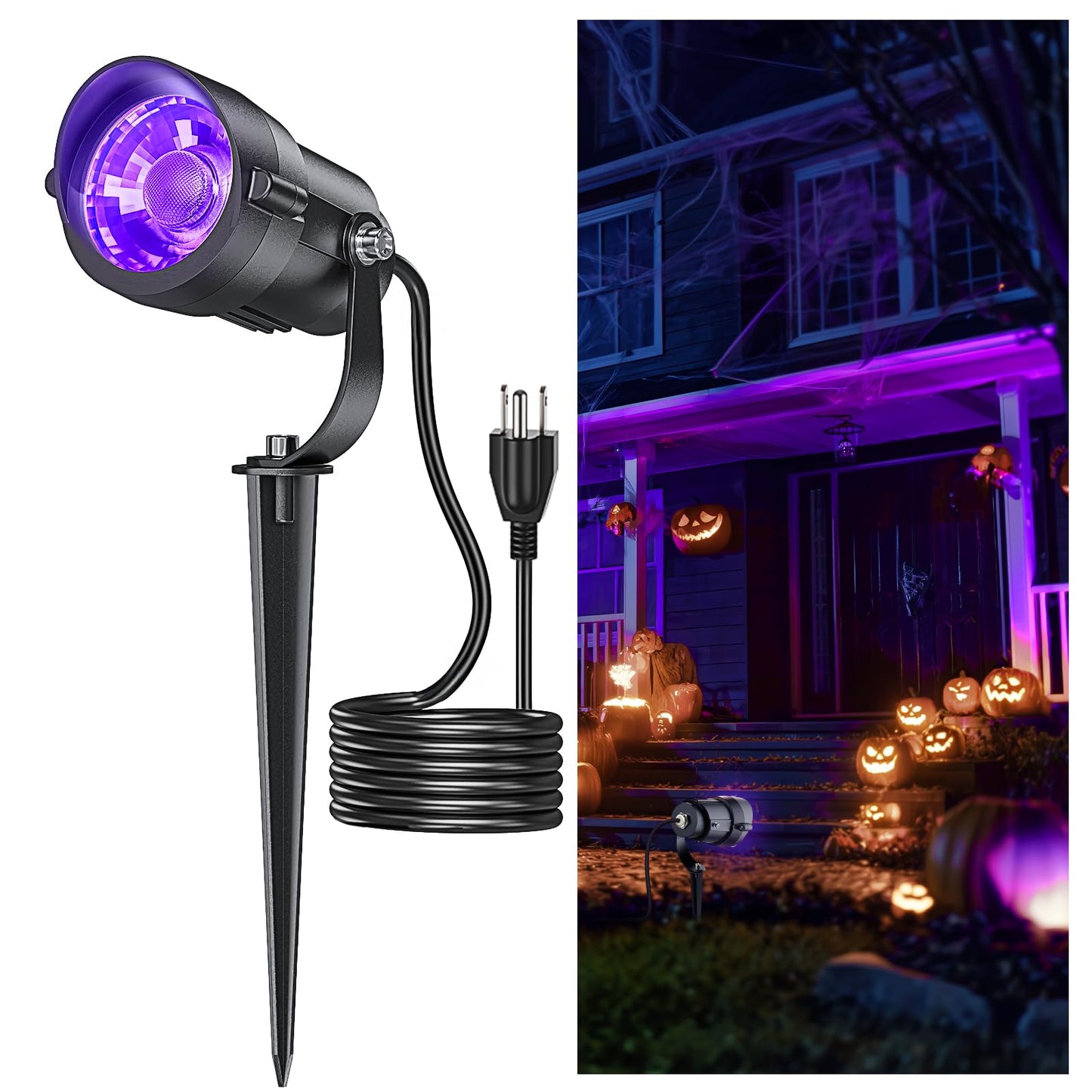 HIBOITEC Halloween Black Light Spotlight Outdoor 12W IP65 Waterproof LED Spot Lights Landscape Lighting with 4.9ft US Plug for Glow Party Body Paint Yard Garden Decorations 1Pack