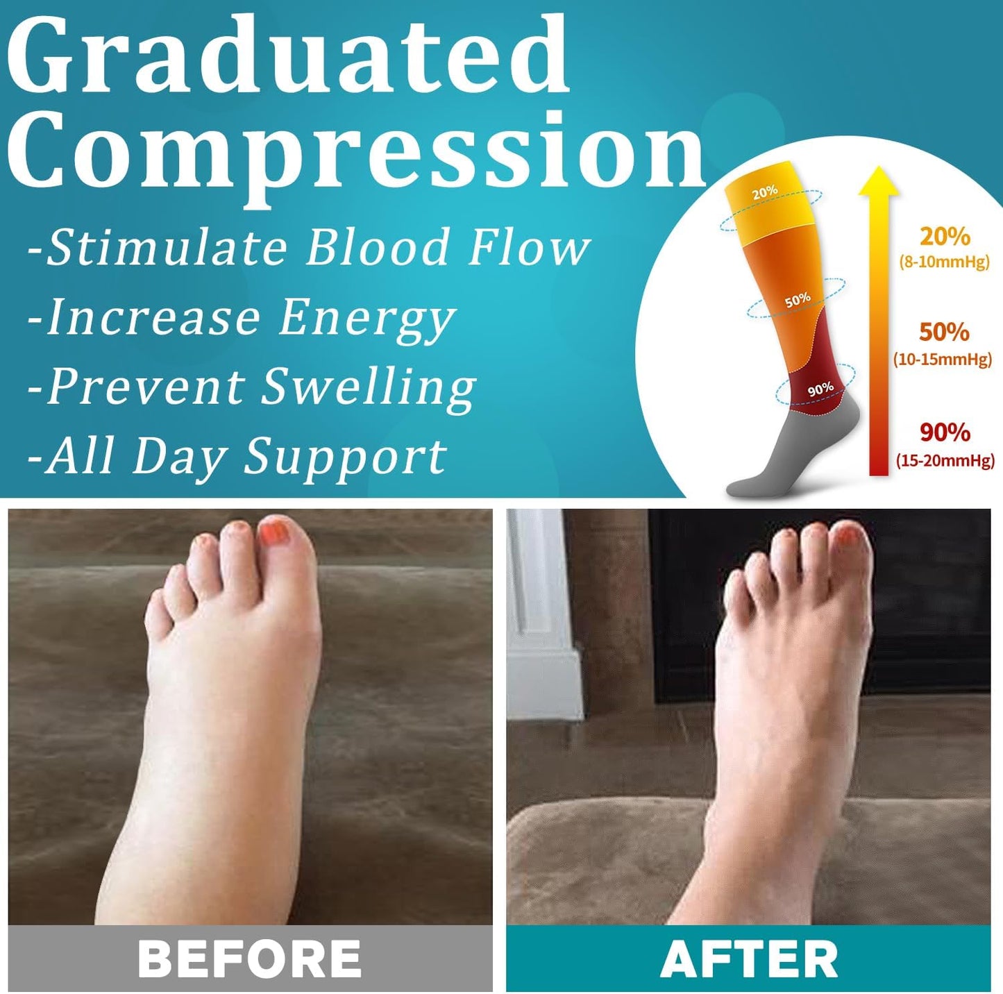 Bluemaple Copper Compression Socks - 6 Pack for Enhanced Circulation | Ideal for Medical, Running, and Athletic Use