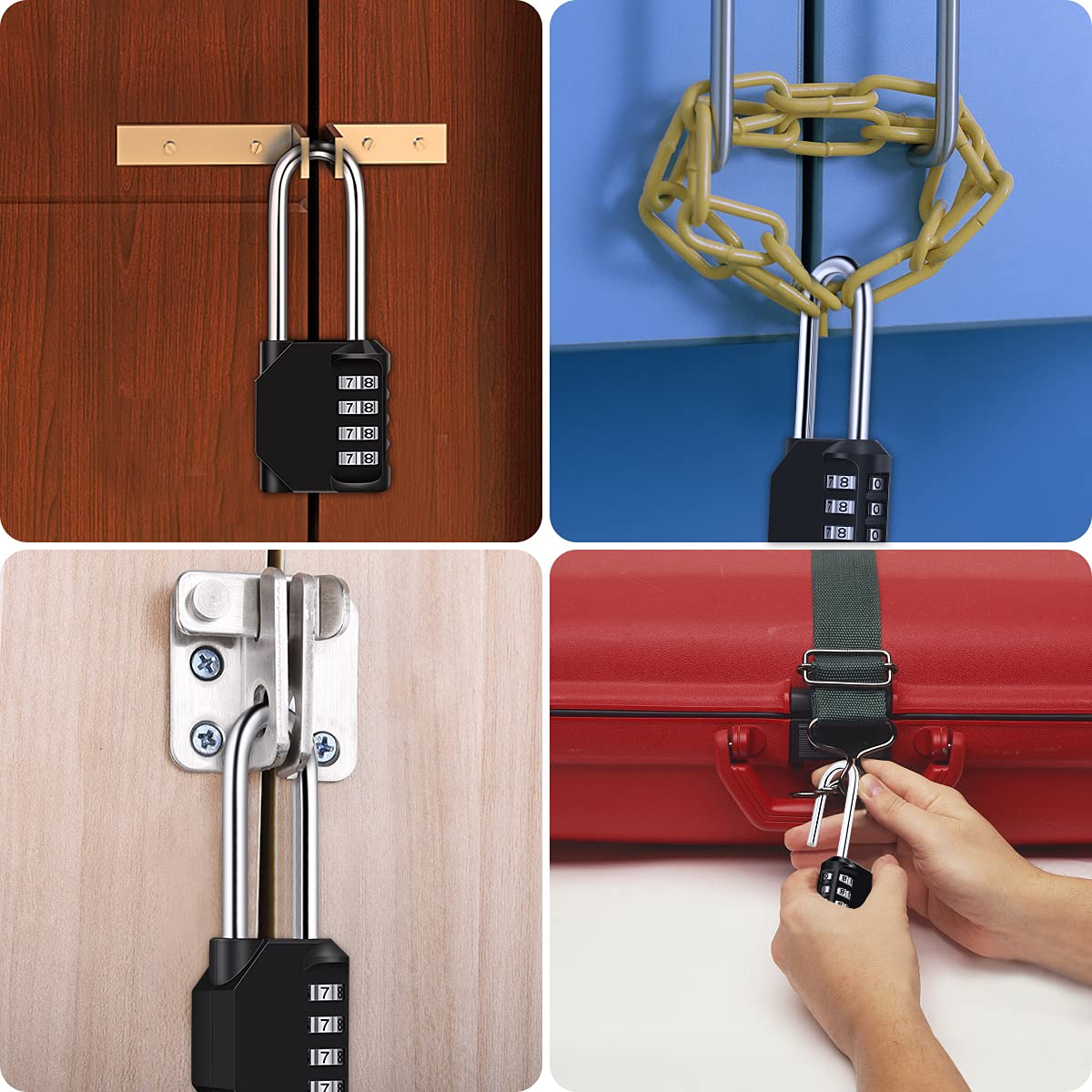 2 Pack 2.6in Long Combination Padlock, Waterproof 4 Digit Combination Lock, Weatherproof Metal & Galvanized Steel, for Schools, Gyms and Lockers, Black