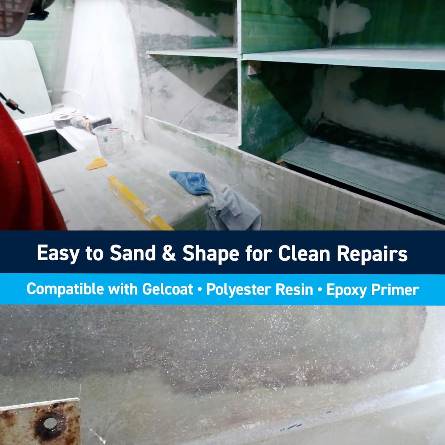 TotalBoat Polyester Structural Repair Putty - Marine Grade Fiberglass Filler for Boat & Auto Repairs